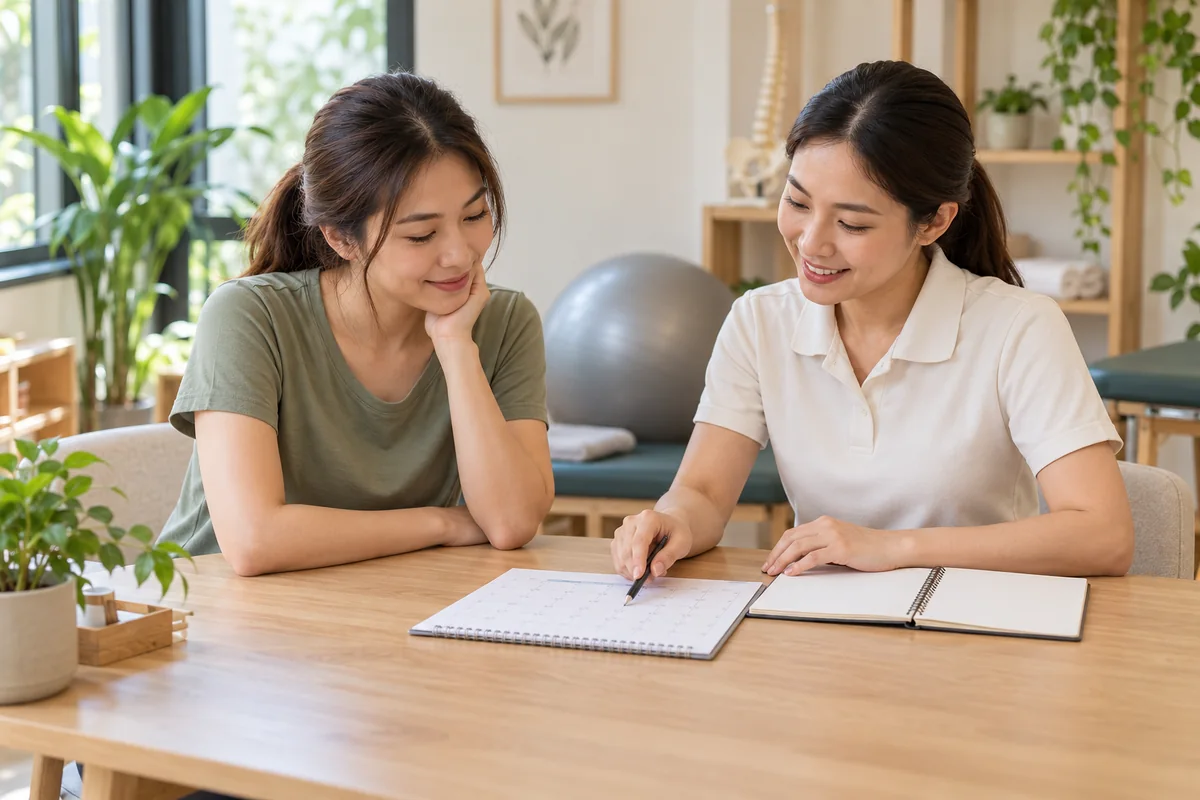 สมุดบันทึกอาการและอุปกรณ์สำหรับการติดตามแผนกายภาพบำบัด